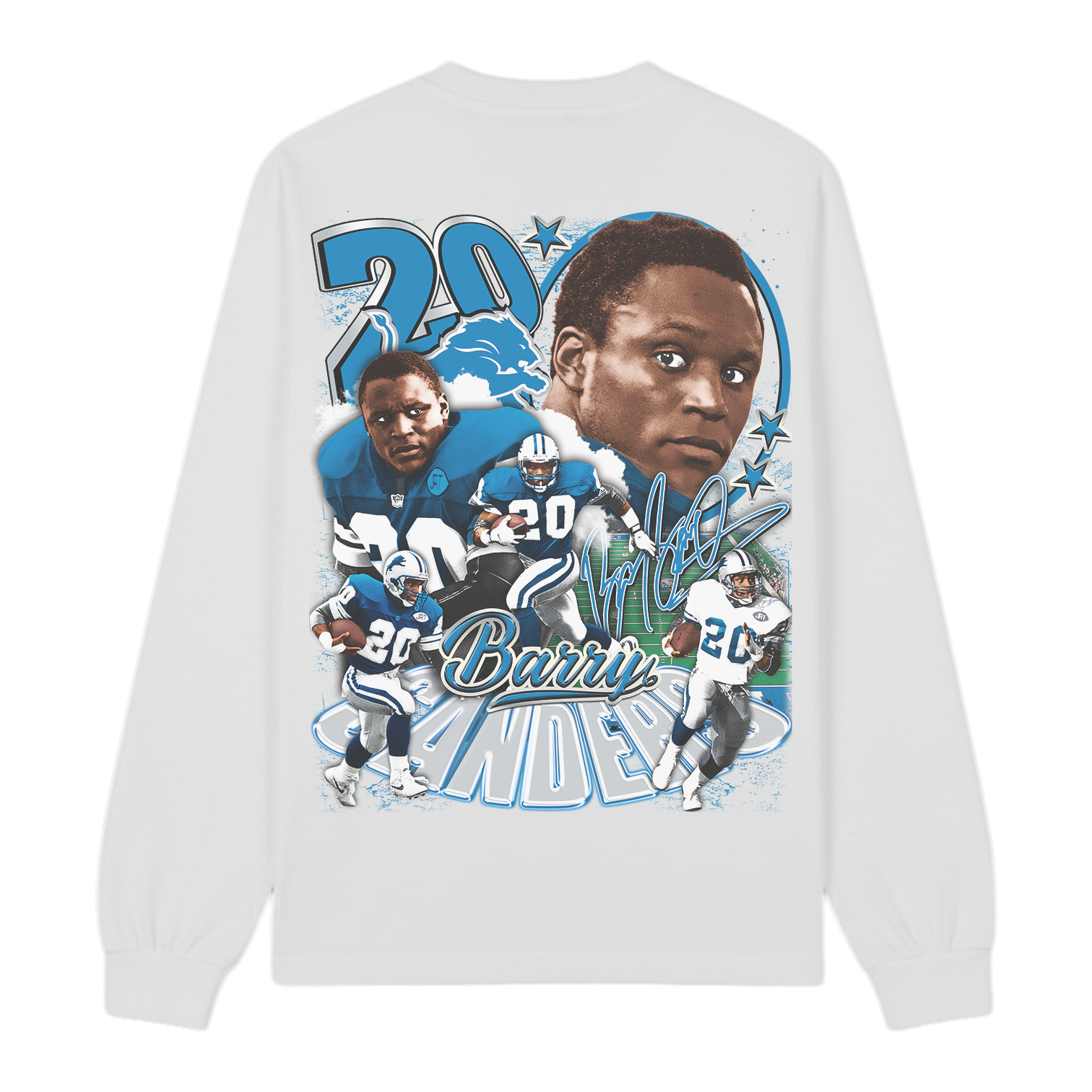 Lacelocks “Barry Sanders” LS Tee (White & Ash Black)