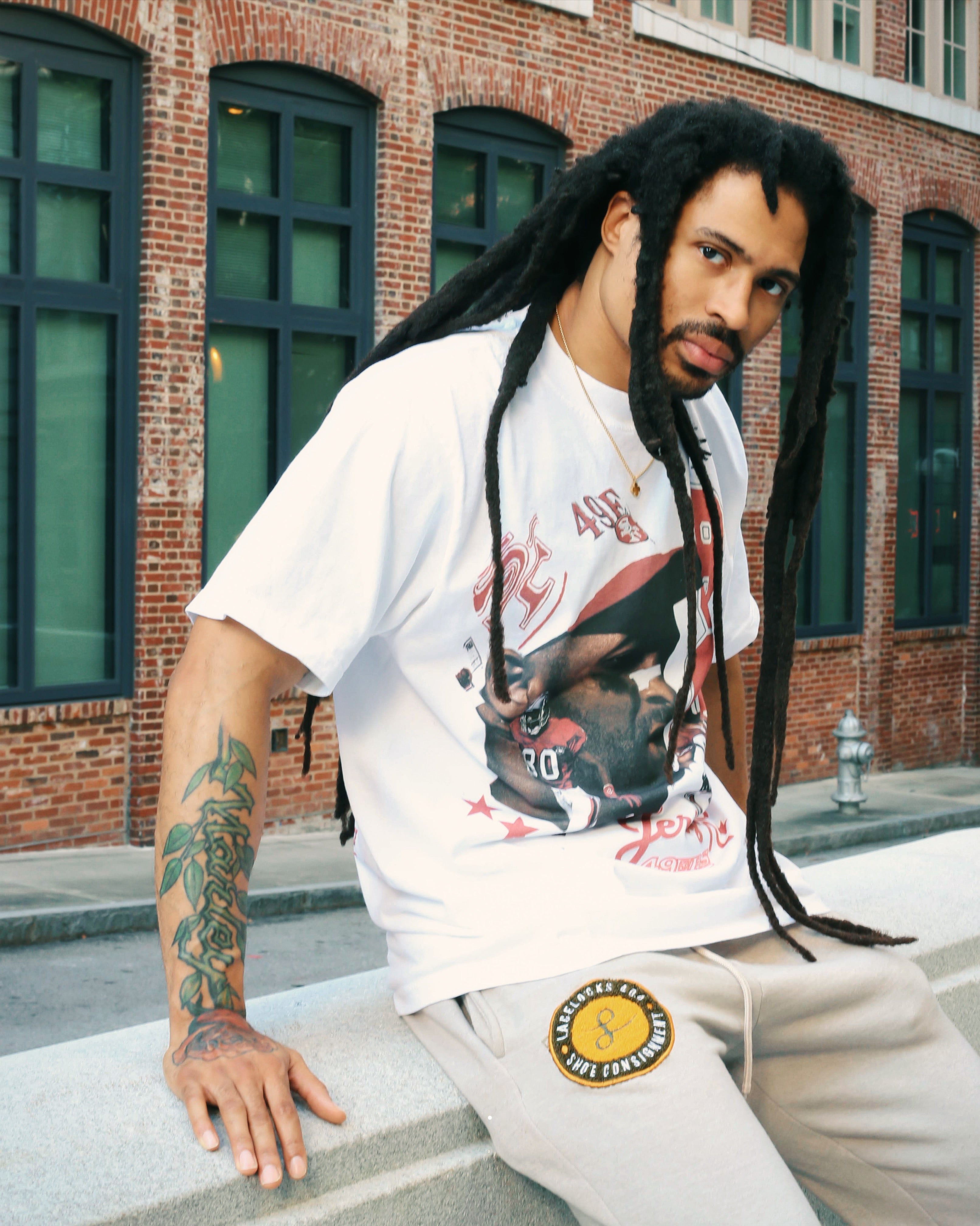 Lacelocks “Jerry Rice” Tee (Vintage Black & White)