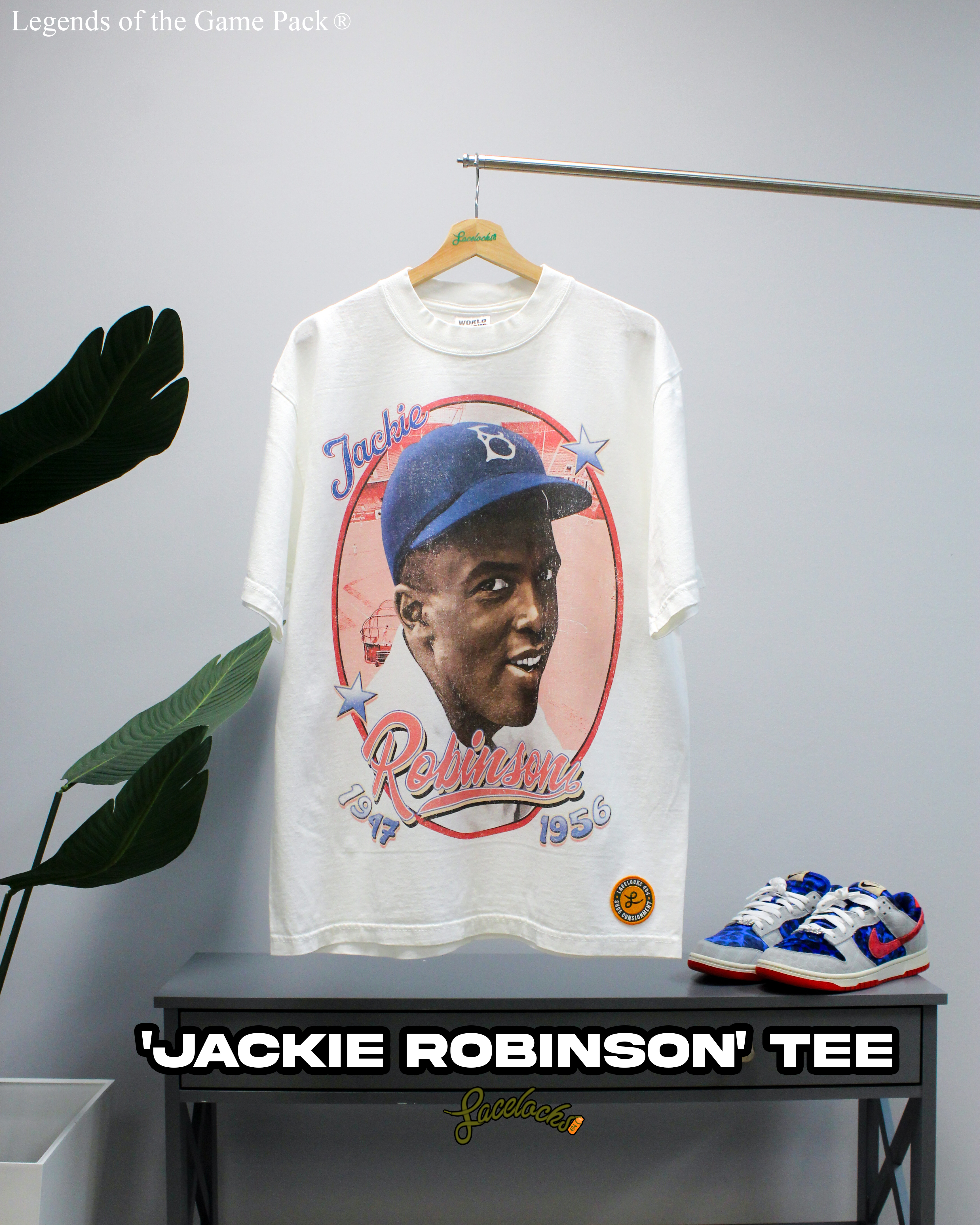 Lacelocks ‘Jackie Robinson’ Tee (White & Vintage Black)