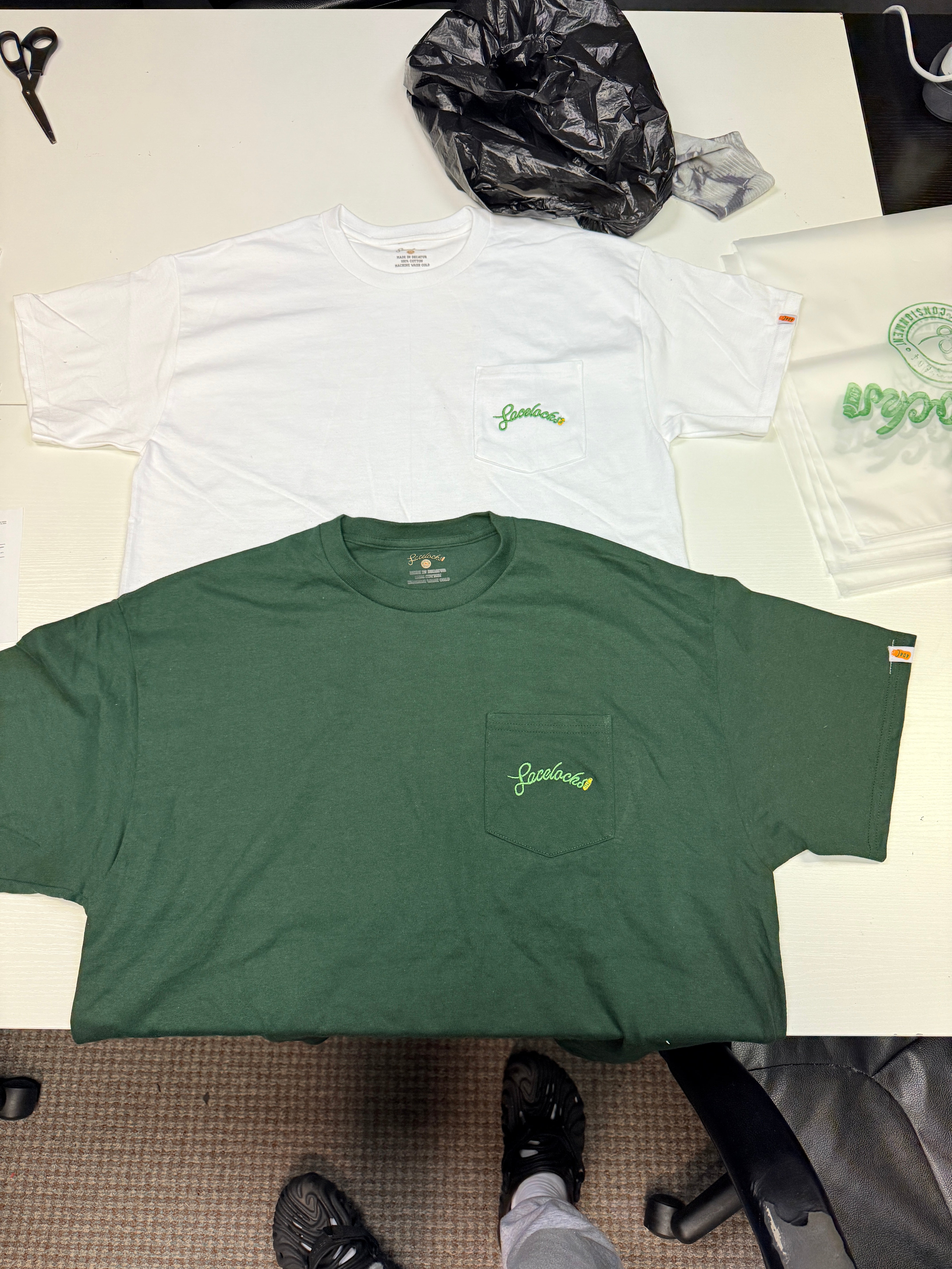 Lacelocks ‘Essential’ Pocket Tee (White & Green)