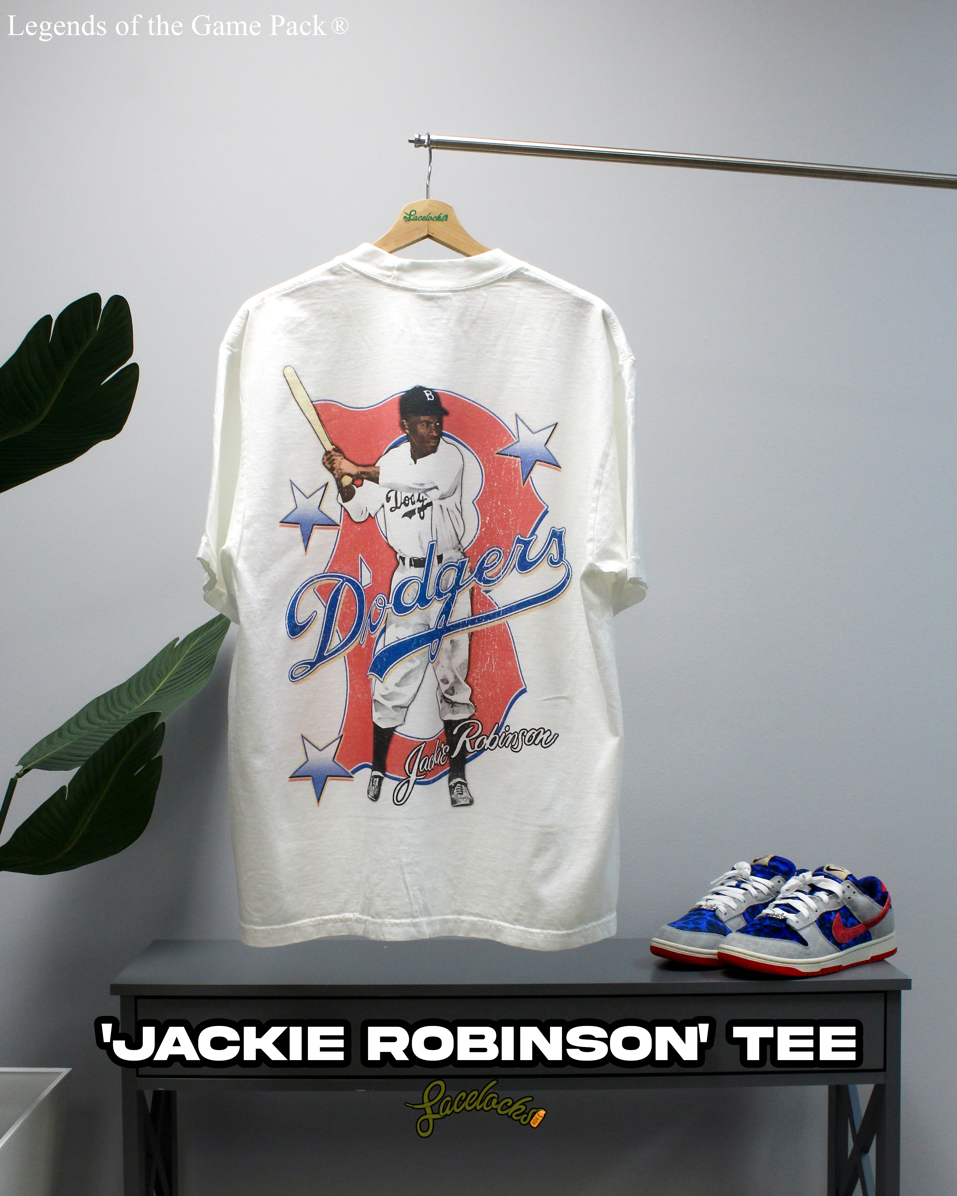 Lacelocks ‘Jackie Robinson’ Tee (White & Vintage Black)