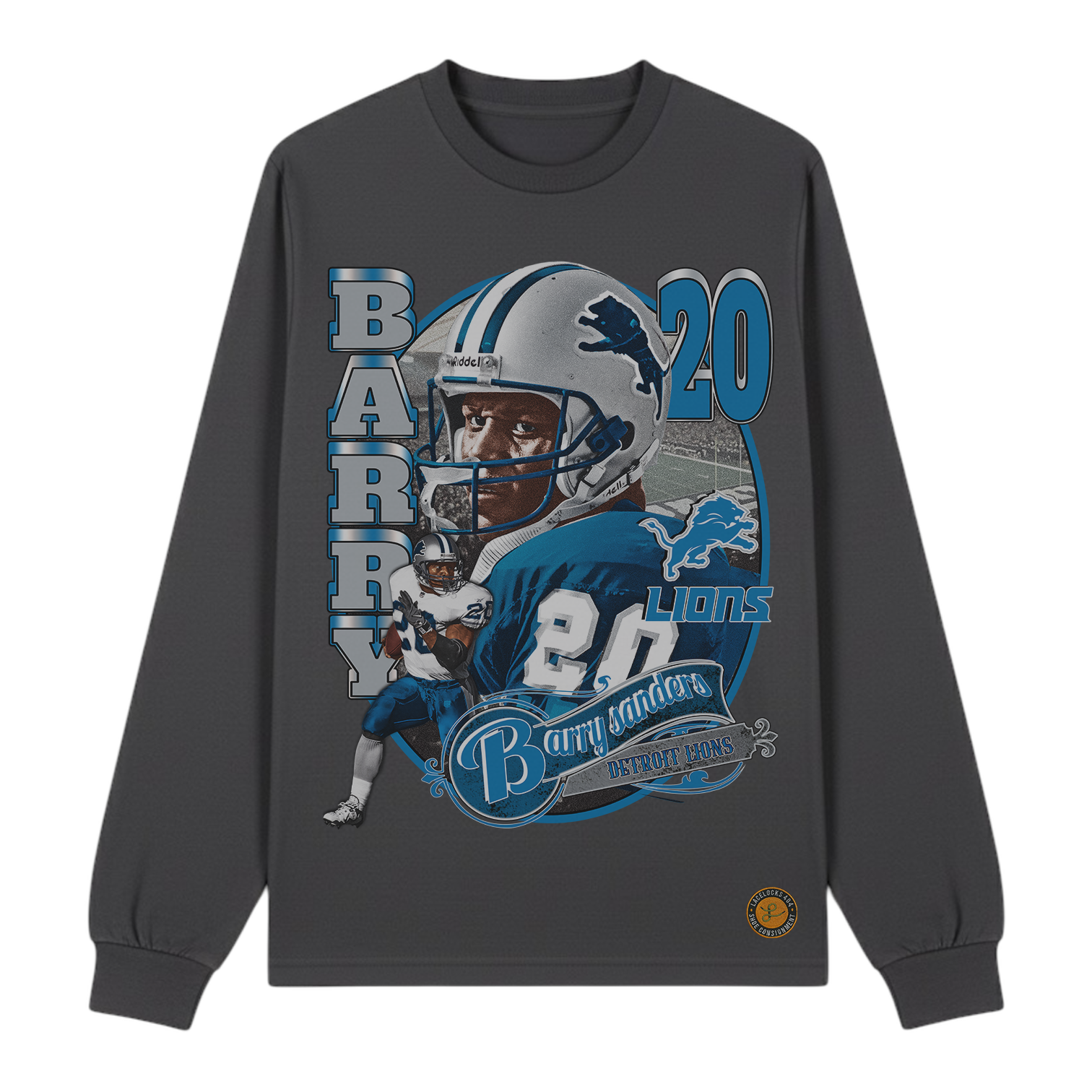 Lacelocks “Barry Sanders” LS Tee (White & Ash Black)