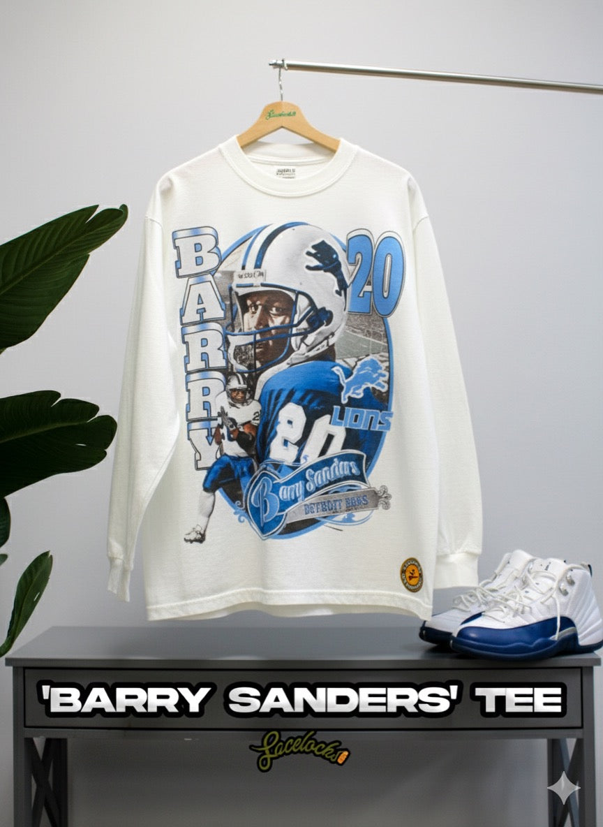 Lacelocks “Barry Sanders” LS Tee (White & Ash Black)