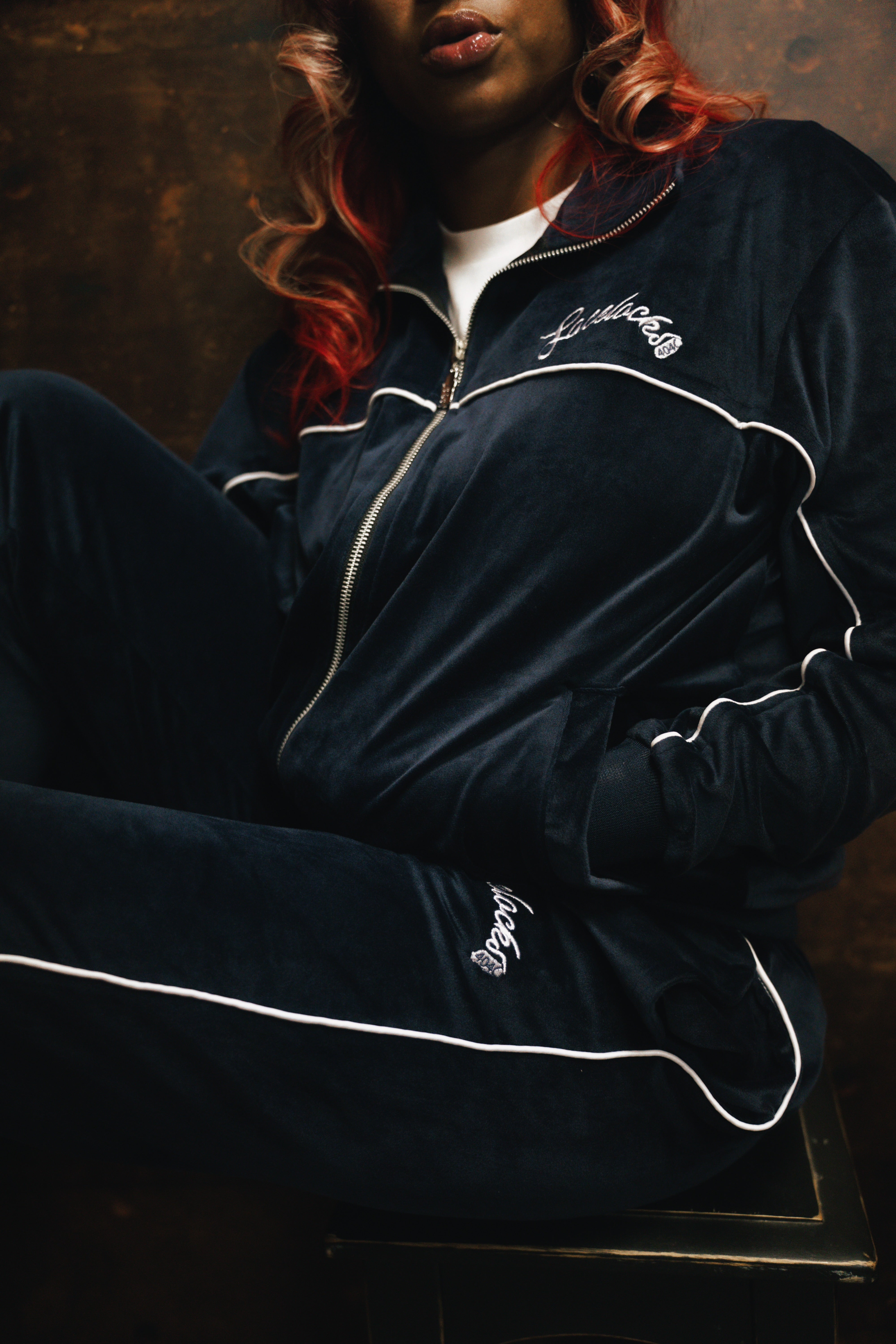 Lacelocks Velour Pants (Navy)