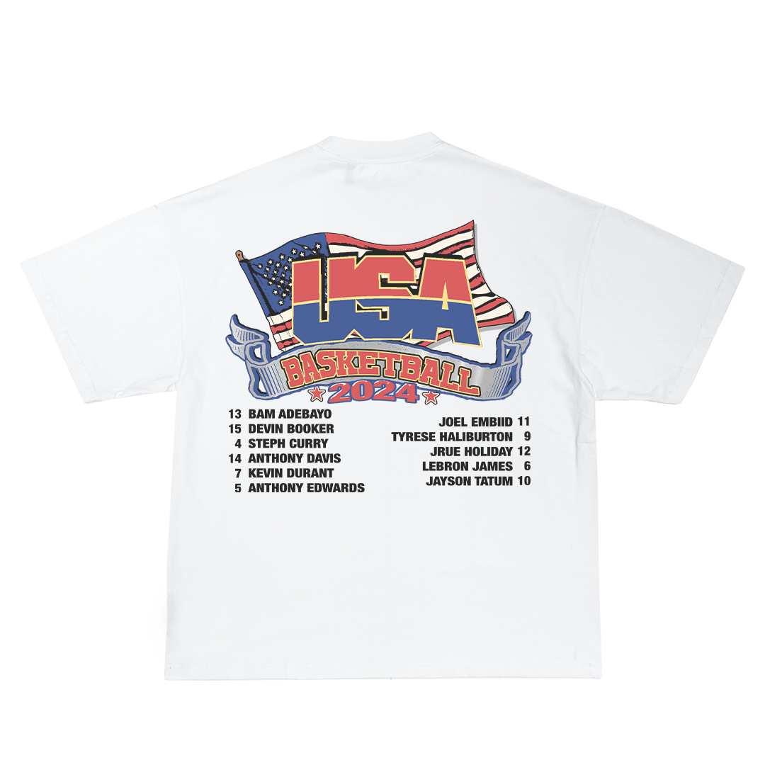 Lacelocks ‘USA Basketball 2024’ Tee (White & Grey)